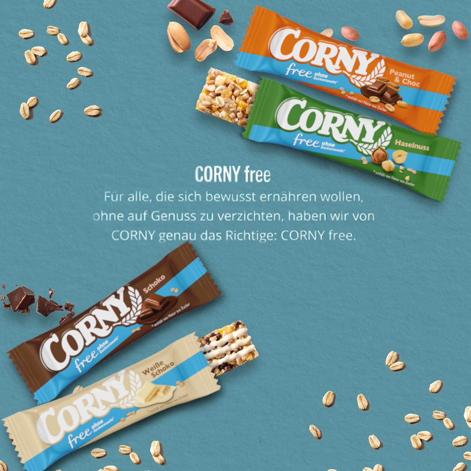 Müsliriegel Corny Free Erdnuss-Schoko | Ohne Zuckerzusatz | 74 kcal | 60 x 20 g