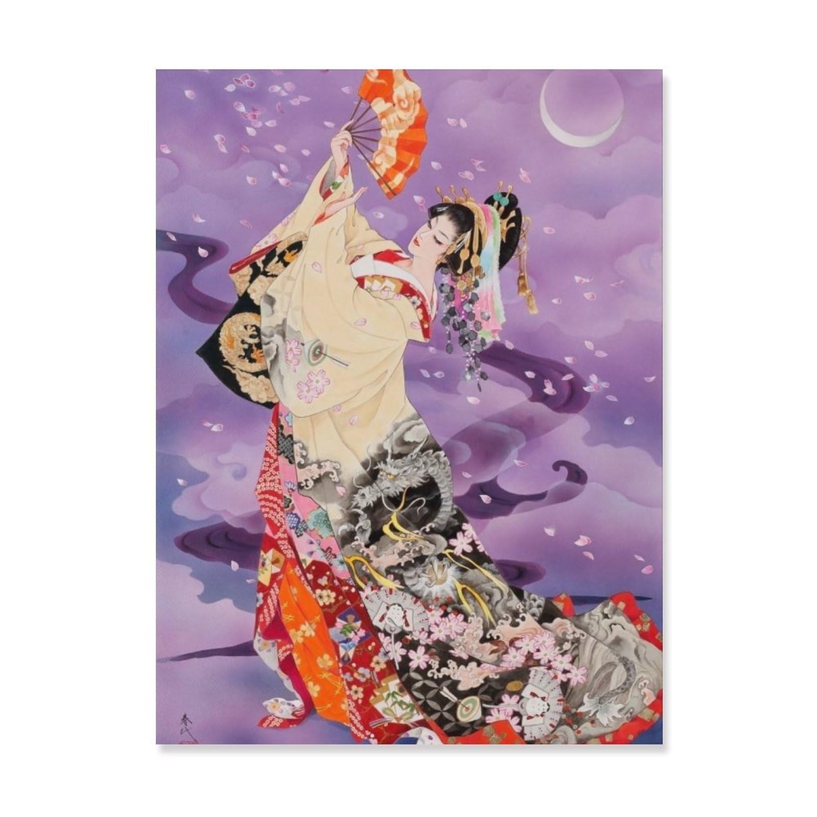 Amazon.co.jp: 絵画 扇子を持った着物姿の女性インテリア 絵画 日本の 