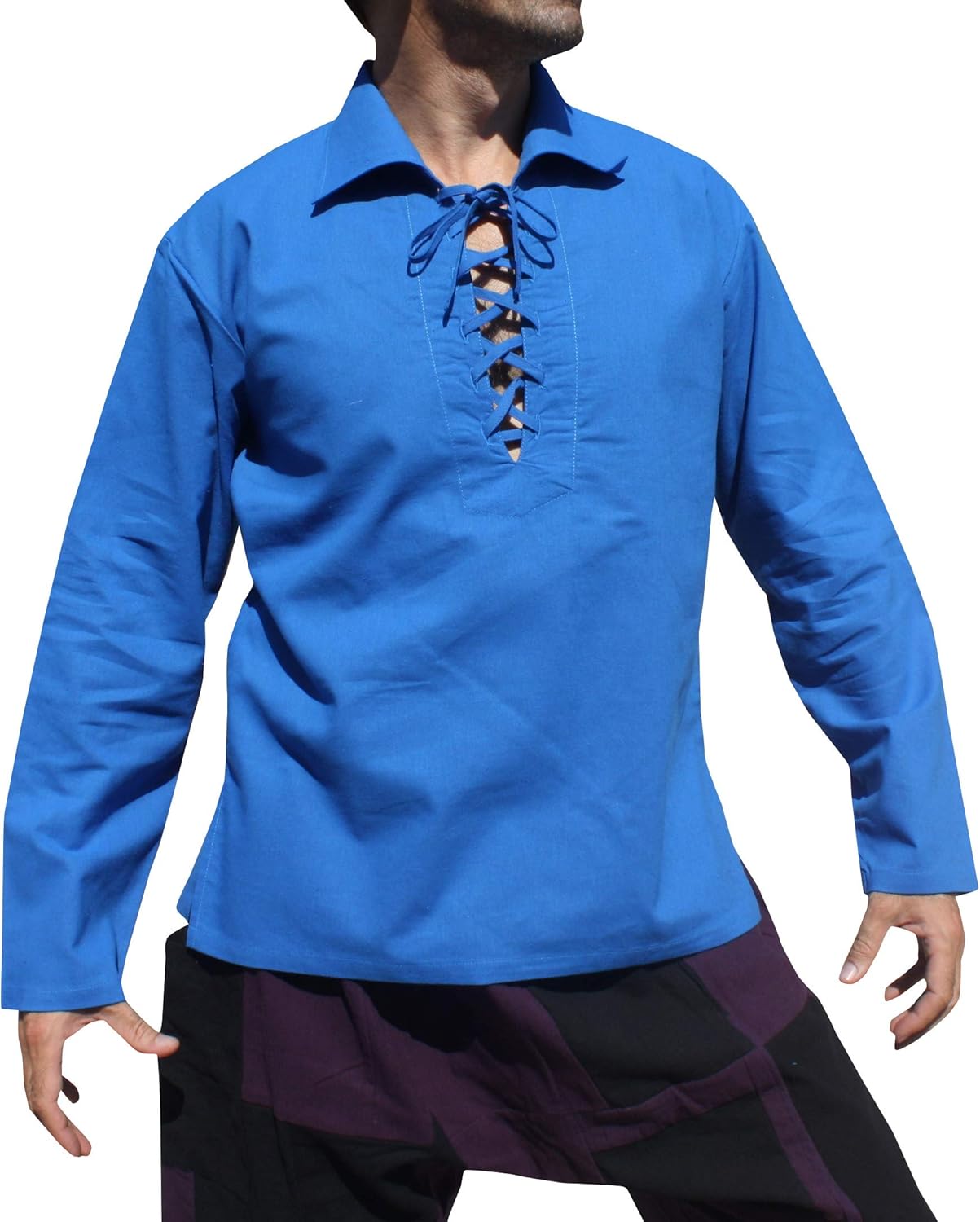 Medieval Serf Groundsman Mens Renaissance Shirt Poets Collar Soft Cotton