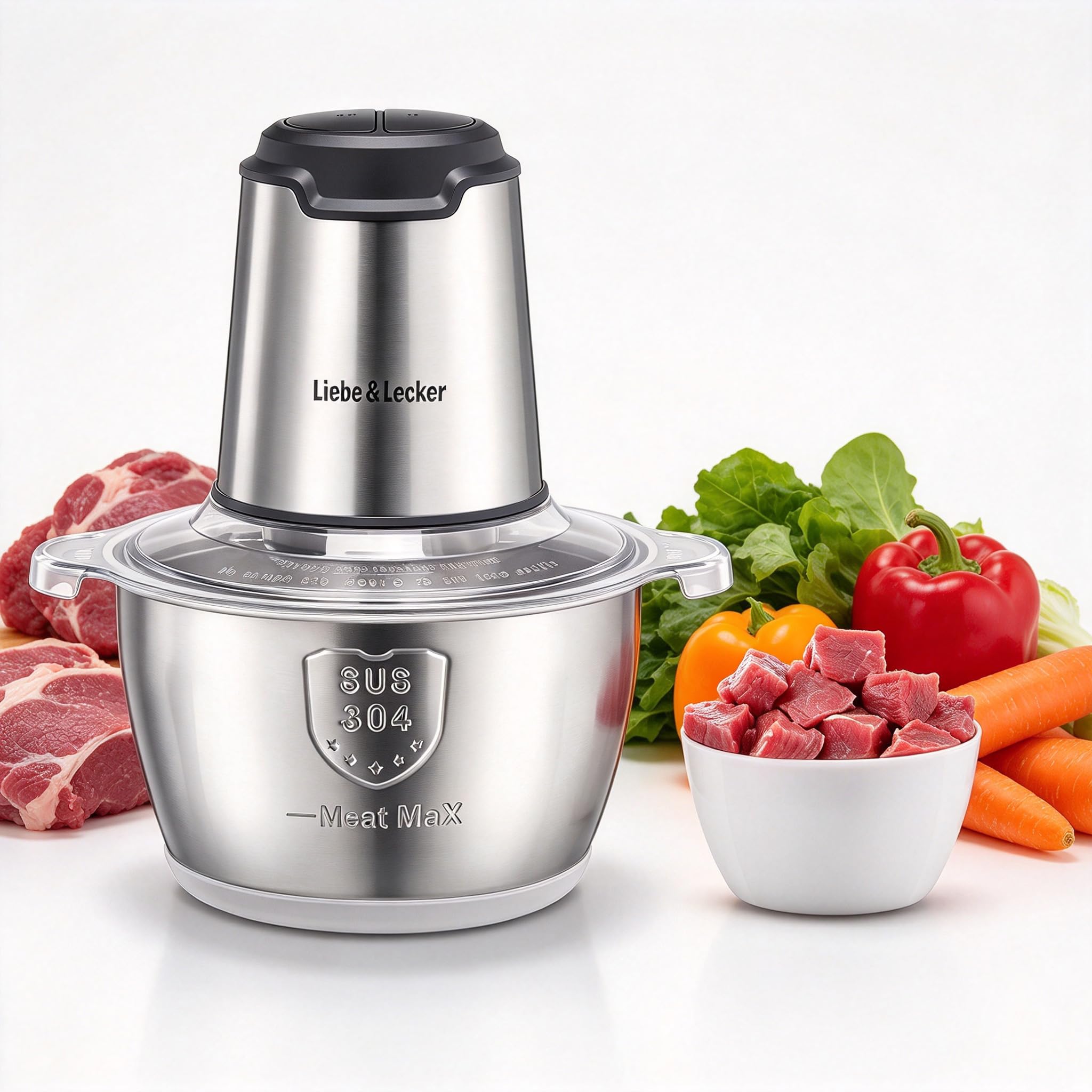 Liebe&Lecker Electric Food Chopper, 350W, 8-Cup Stainless Bowl
