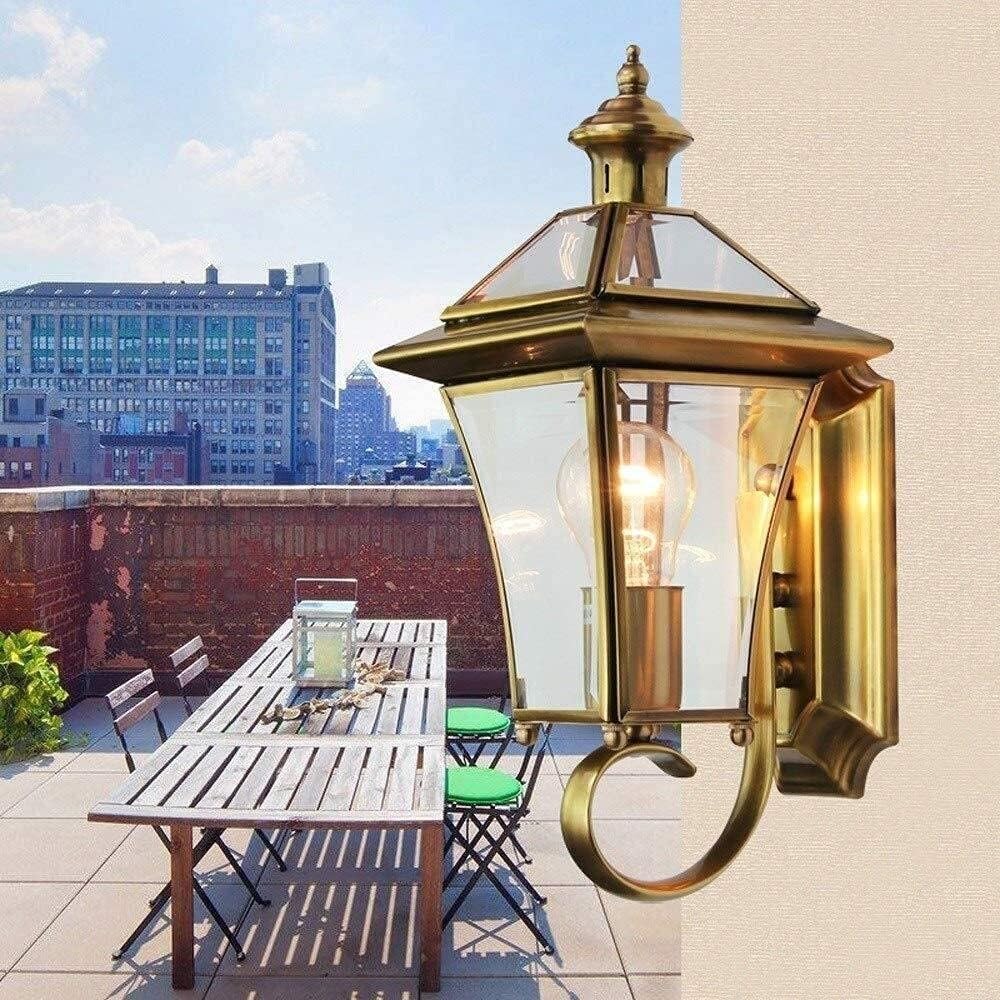 Wejścia Lampa Zewnętrzna Miedziany Kinkiet Zewnętrzny Szklany Latarnia Ścienna E27 Luksusowa Lampa Wodoodporna Ogrodowa Taras Patio Ganek Oświetlenie Ogrodu