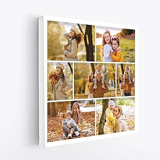 MAX SOLUTIONS Customised Collage Canvas Wall Art Home Decor Personalised Gifts Multi Photo Custom Print Family Portrait Anniversary Keepsake (8''x8'', Design 1)