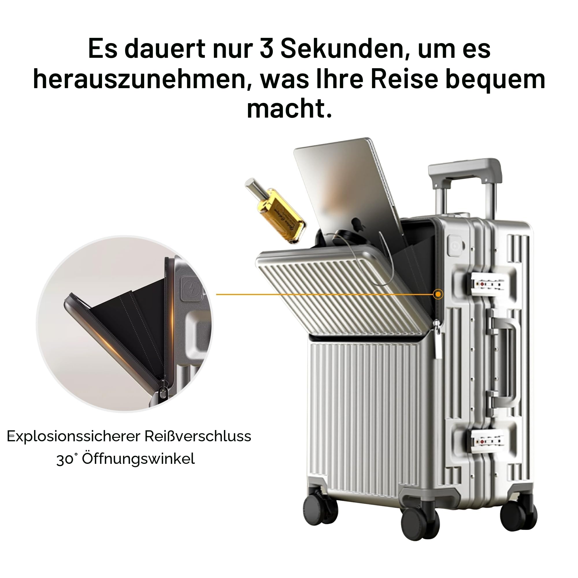 Handgepäckkoffer TSA-Schloss 360° Rollen PC-Hartschale Aluminiumrahmen 20 Zoll Silber