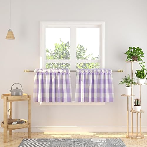 Miniatura 30 de Cortina ajustable con cenefa para ventana de cocina Buffalo Check, a cuadros, gingham, estilo granja, con bolsillo para barra, para baño, 42 x 45
