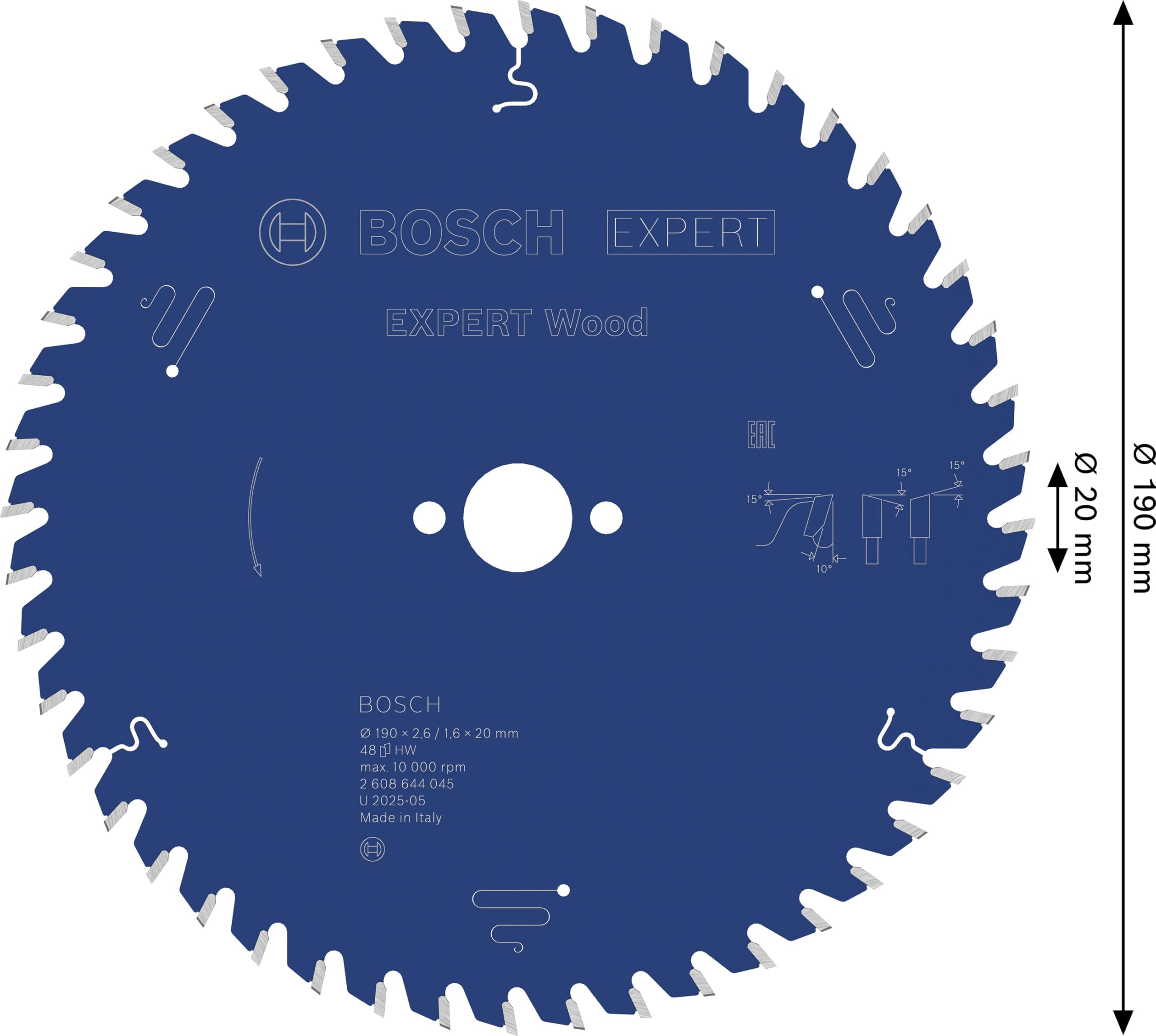 Bosch Professional Brzeszczot do piły tarczowej Expert do drewna (drewno, 190 x 20 x 2,6 mm, 48 zębów, akcesoria do piły tarczowej)