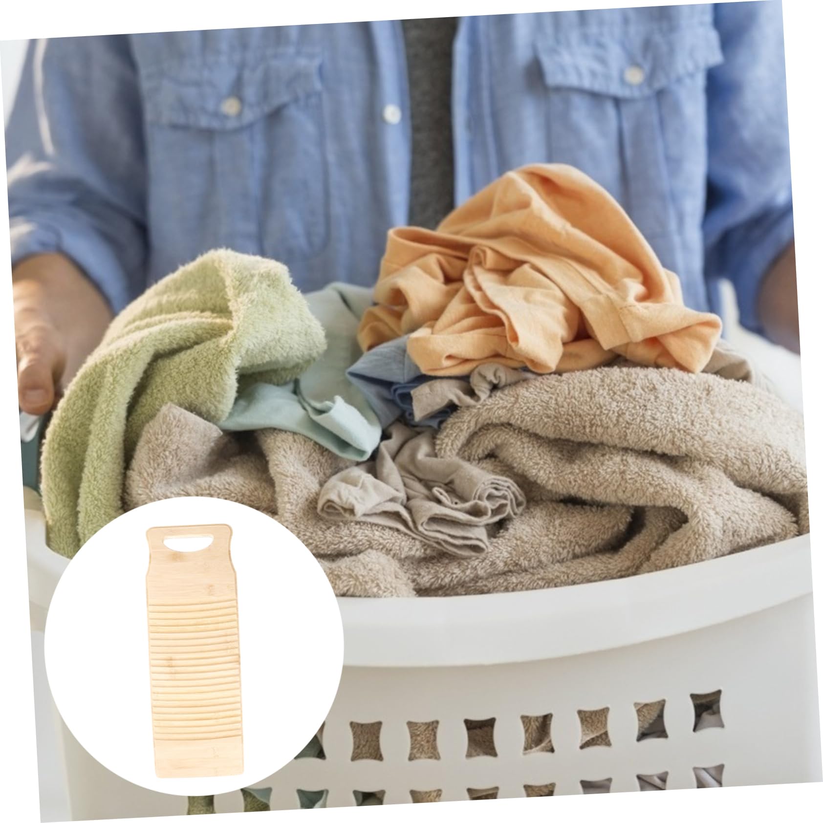 ULDIGI Bamboo Laundry Washboard Hole for Hanging Thickened Scrubbing Board Hand Washing Laundry Tool 50cm