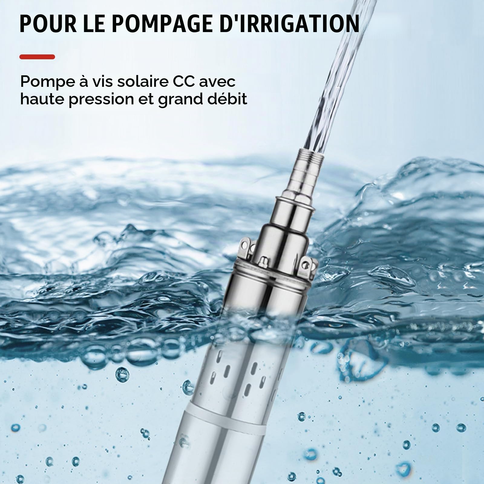 Pompe Immergée Solaire pour Puits, Pompe Submersible de Puits Profond Automatique Usage Domestique Agricole Industriel