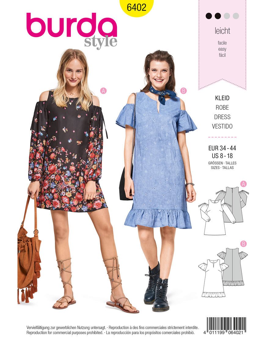 Burda Style Sewing Pattern B6402 - Misses' Mini Dresses, A(8-10-12-14-16-18)