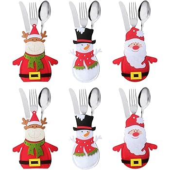 12 Pieces Porte Couverts De Noel Argenterie Poches Couteaux Fourchettes Sacs Pour Decoration De Fete De Noel 4 Styles Amazon Fr Cuisine Maison
