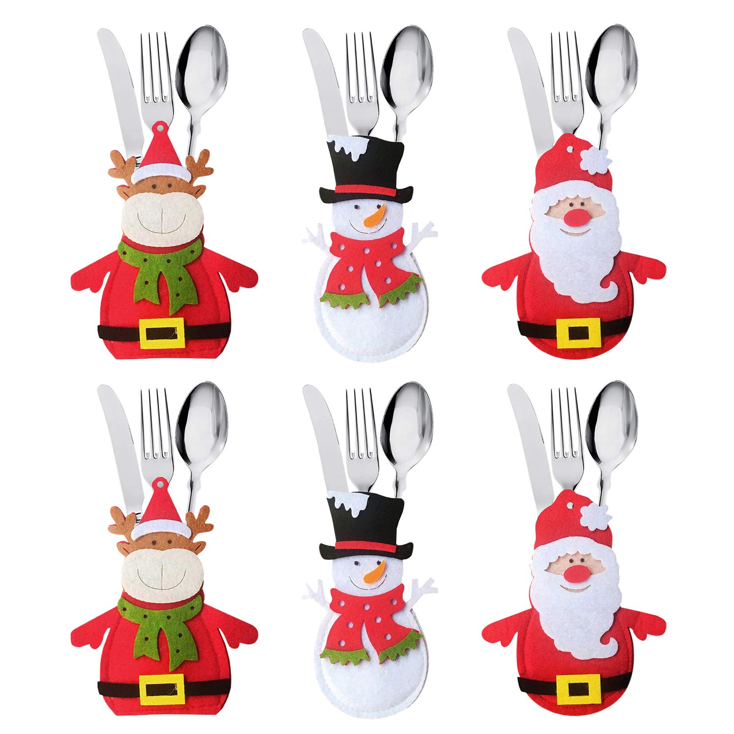 Startreene As Picture 6 Pack Cutlery Silverware Holders Pockets Santa Elk Snowman Xmas Tree Hanging Ornaments