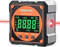 BOBOVAV 4-Side Magnetic Digital Angle Gauge with Laser - Rechargeable Inclinometer Protractor Level for Woodworking Tablesaw (4x90° ±0.2°)