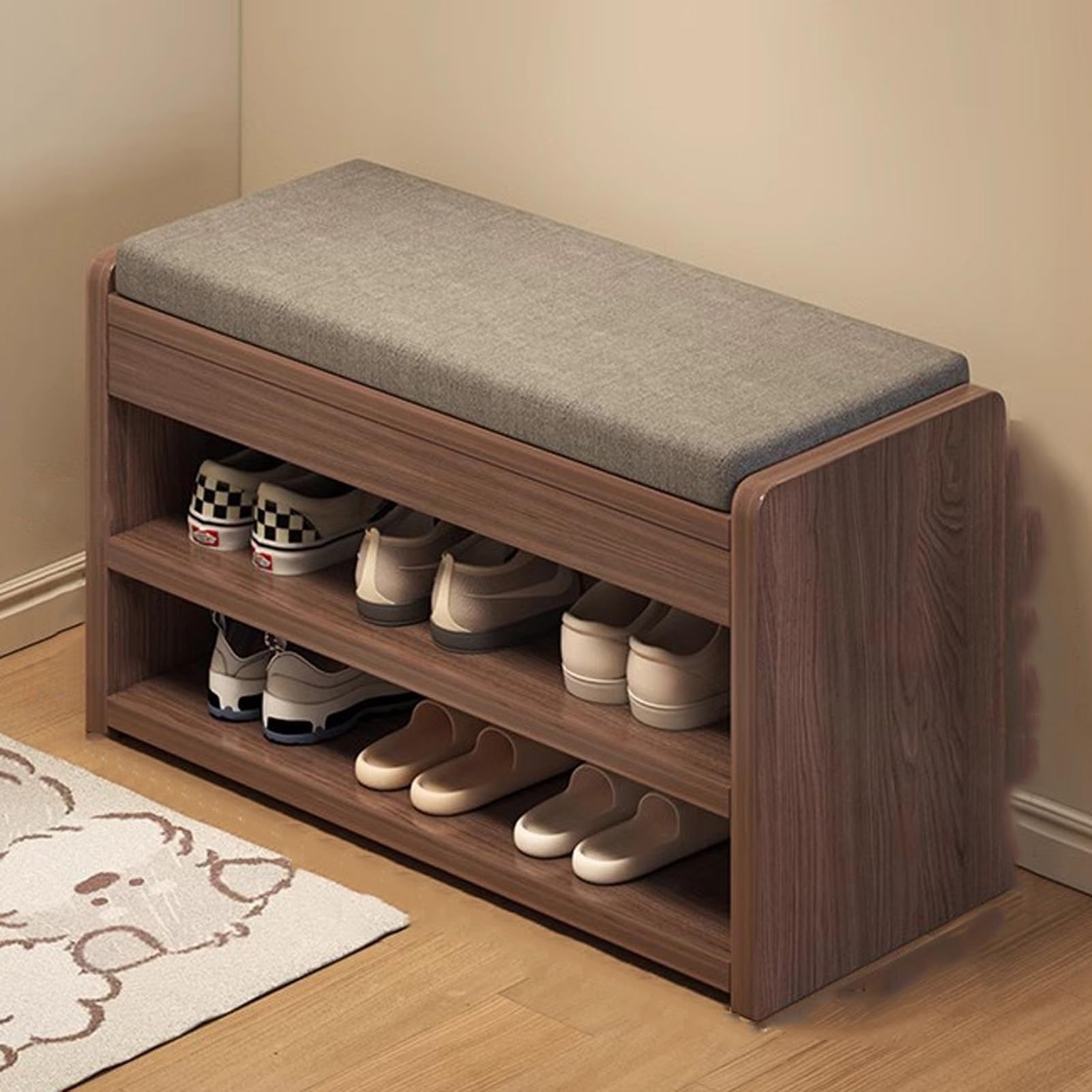 Étagère à chaussures entrée en bois : confort et rangement
