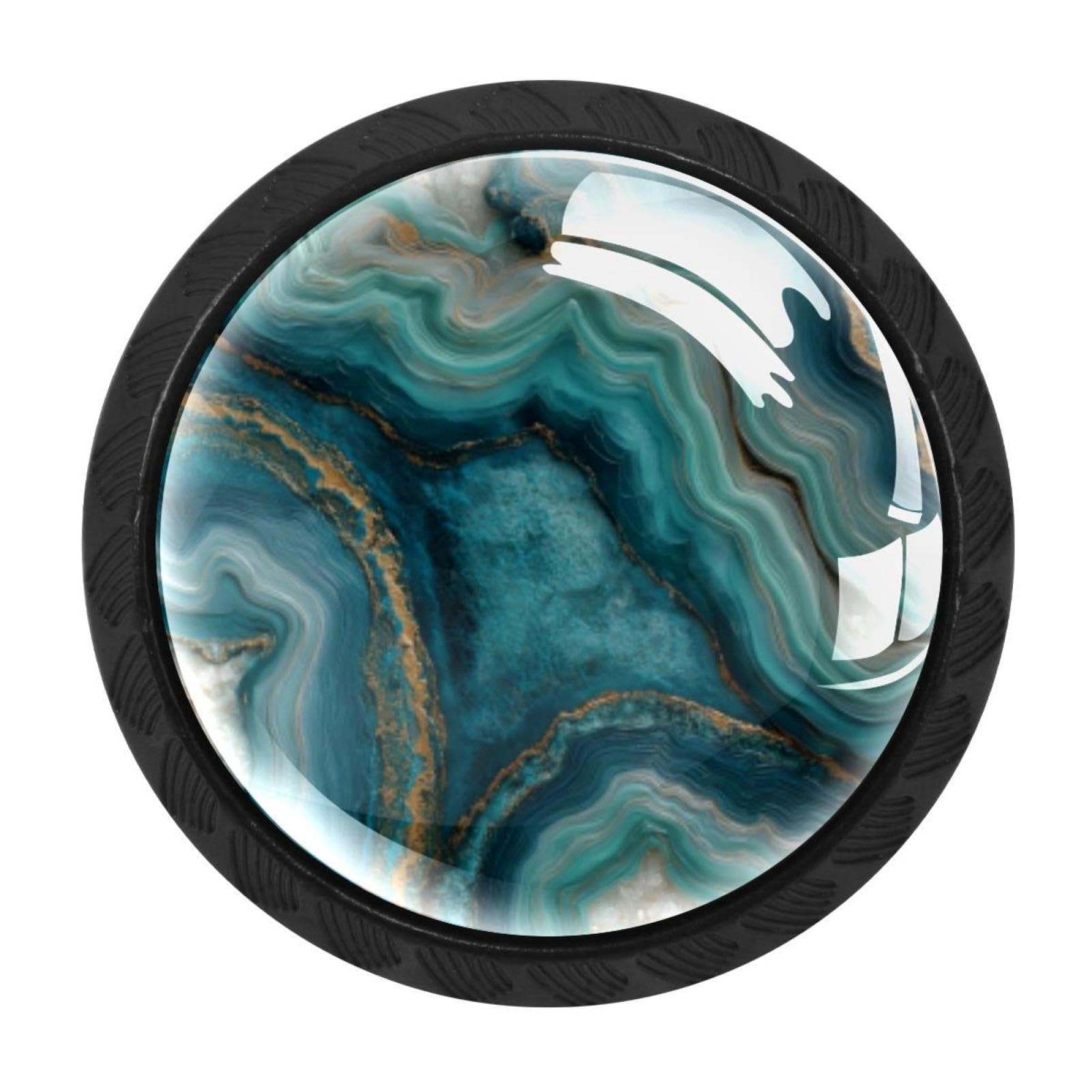 CHENZZZZ 4 Pieces Teal Agate Texture Cabinet Knobs Drawer Dresser Pulls Handles for Home Kitchen Office Bathroom Door Kids Room