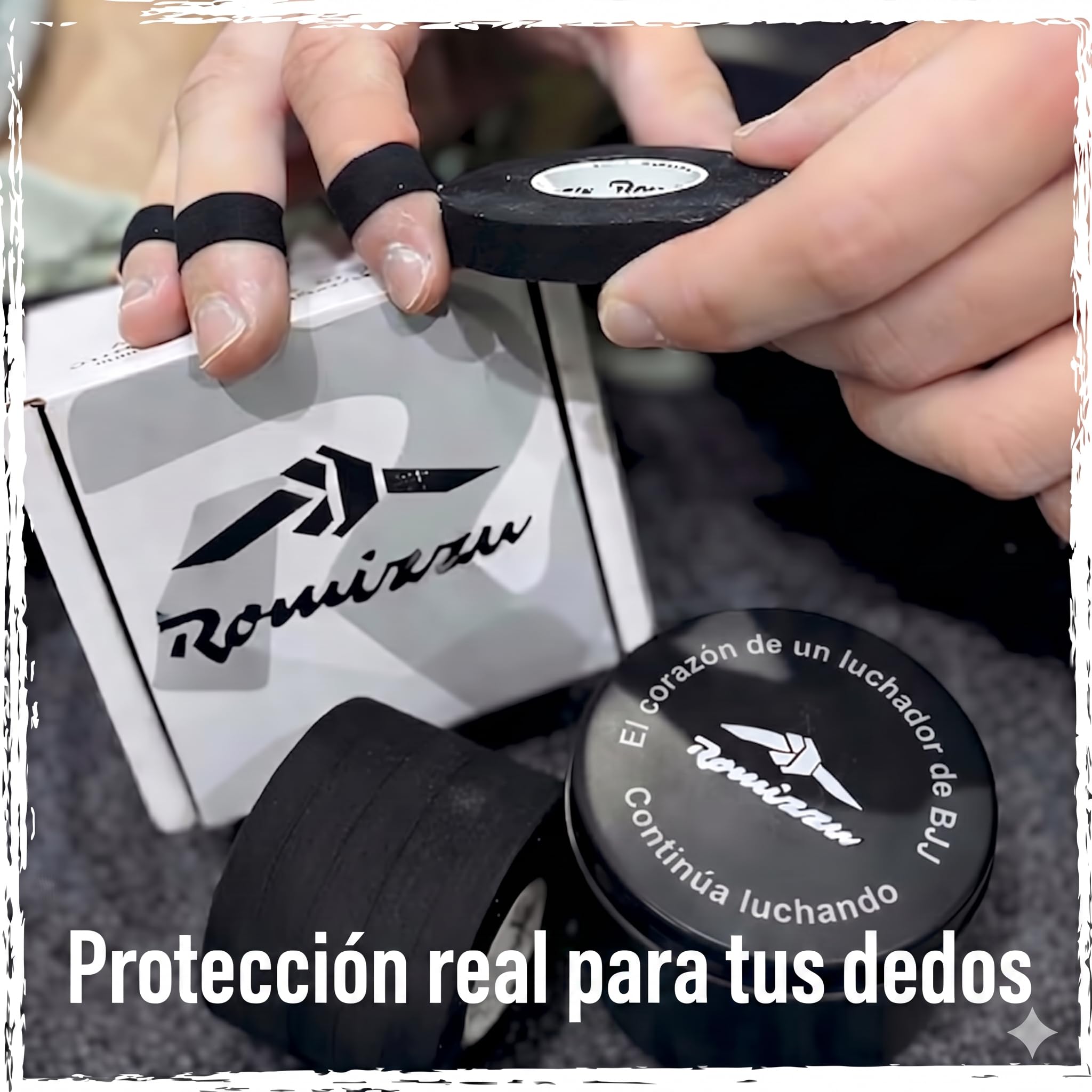 Cinta para Dedos Adhesivo Fuerte Algodón Transpirable y Antideslizante Para BJJ Escalada y Otros Deportes 6 Rollos (8 m × 8 mm) con Estuche Metálico y Caja de Regalo