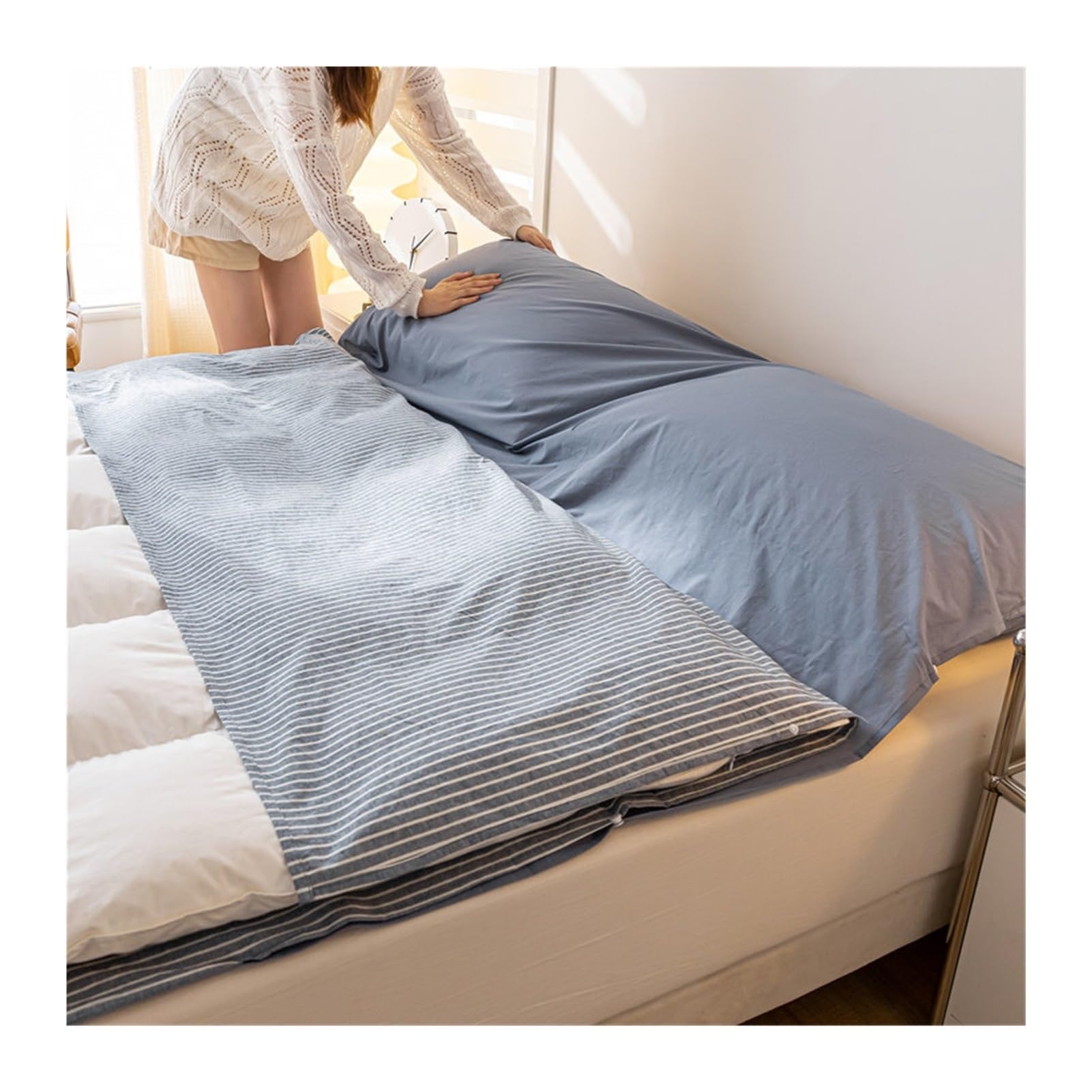 GBHMJU Ultralight Washable Washed Cotton Sleeping Bag Liner Lightweight Adult Sleep Sack Travel Sheets for Backpacking, Hotel, Camping, Hostels(Blue,160x210cm-63x82)
