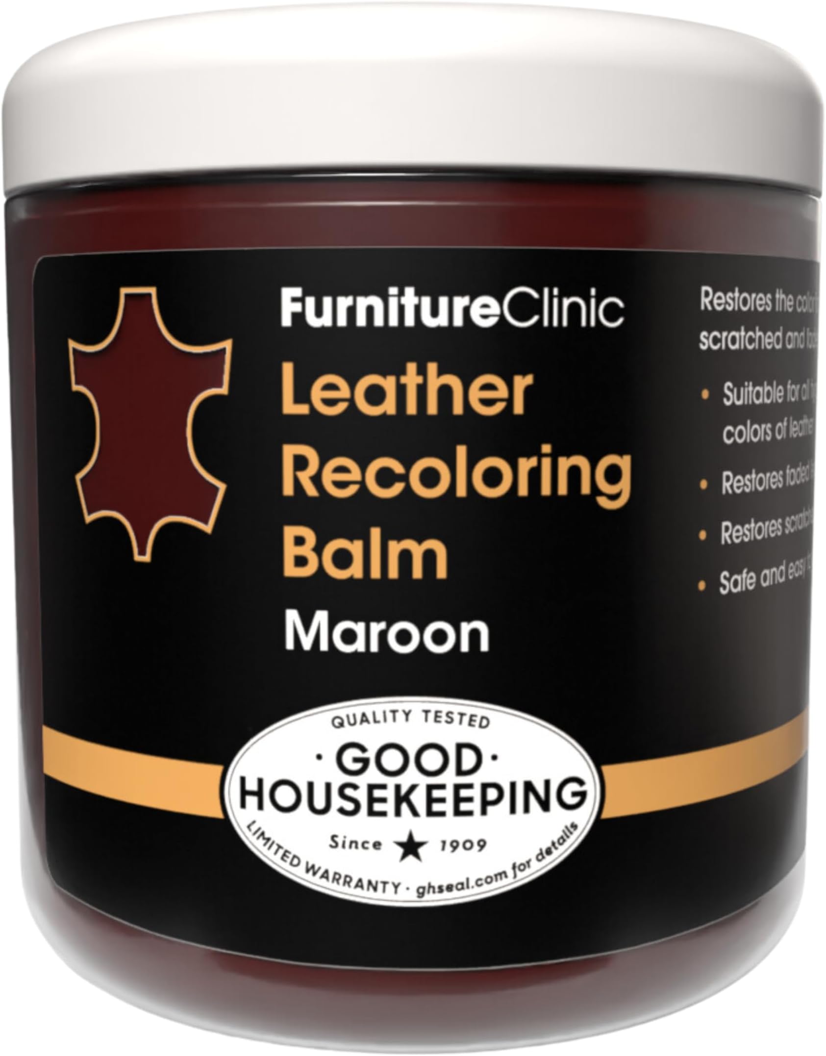 Furniture Clinic Original Leather Recolor Balm - 16 Colors - Furniture Leather Repair Kit - Restore Sofas, Car Seats and More - Leather Dye for Scratches and Faded Leather (Maroon)