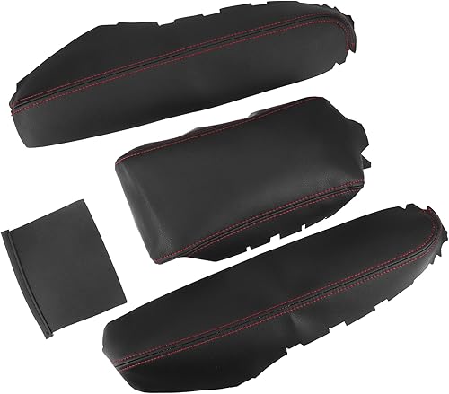 Protector de reposabrazos de piel sintética negra con costuras rojas para Honda Civic 2016-2021 (juego de 1)