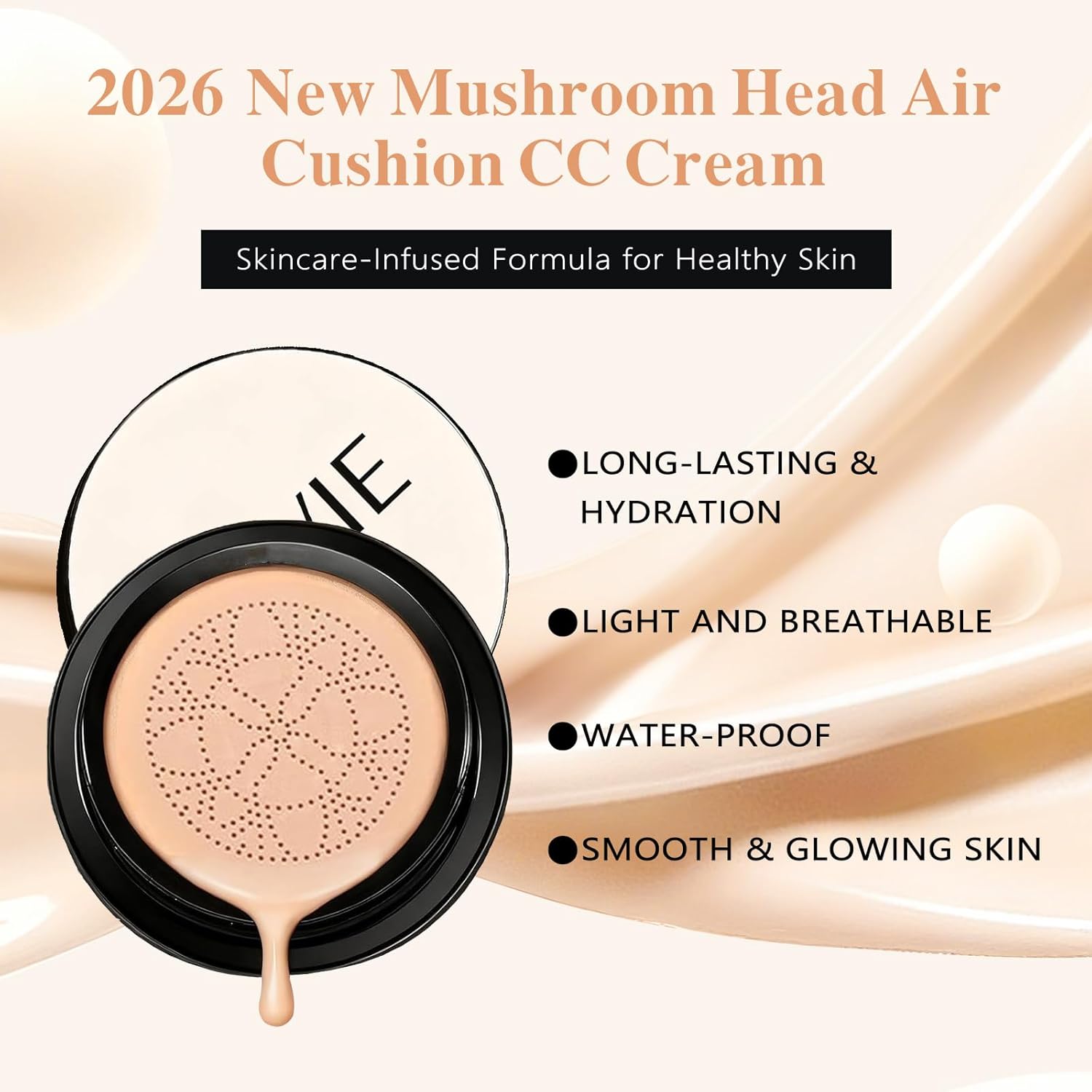 Luvie Glow Foundation Cushion, Mushroom Head Air Cushion CC Cream Foundation, Full Coverage Foundations for Mature Skin, BB Cream for All Skin Types (Warm, 0.64OZ) - Image 2