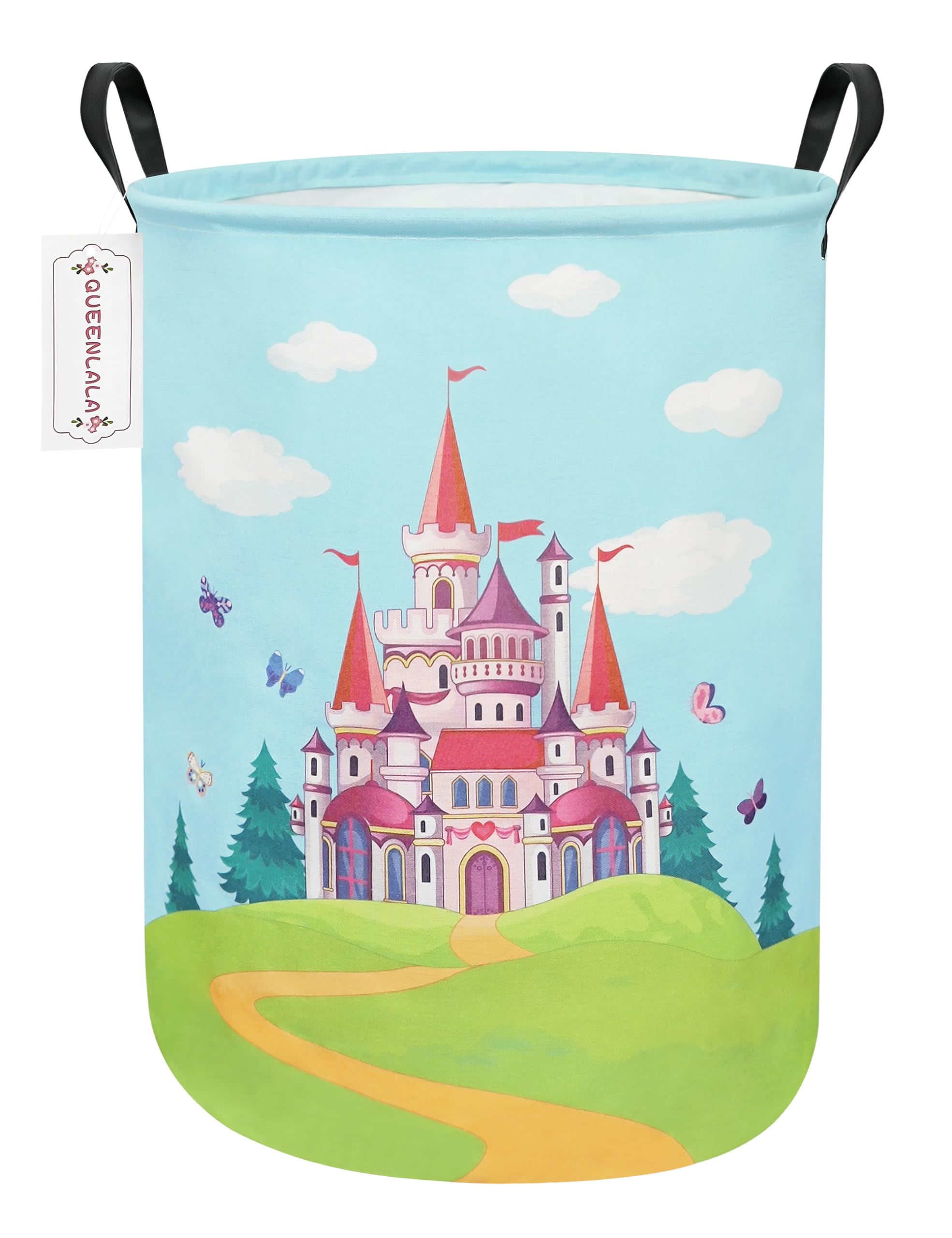 QUEENLALA Large Storage Basket,Laundry Hamper/Bathroom/Home Decor/Collapsible Round Storage Bin,Boys and Girls Hamper/Boxes/Clothing(Round-Forest Castle)