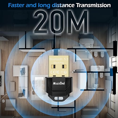 Miniatura 5 de Adaptador Bluetooth para PC 5.3, Maxuni USB Bluetooth Dongle 5.3 EDR adaptador para portátil, teclado, ratón, auriculares, altavoces, Bluetooth de