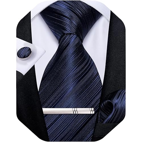 DiBanGu Mens Silk Necktie Solid Color Tie and Pocket Square Cufflink Tie Clip Set Woven Plain Ties for Men Wedding Party