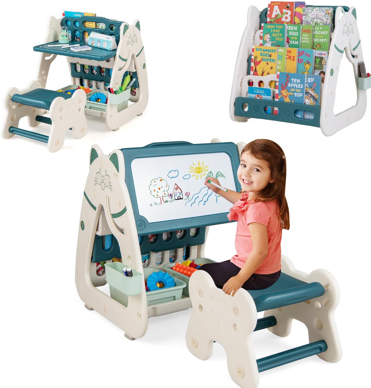 GYMAX Kids Art Easel, Height Adjustable Children Easel with Chair