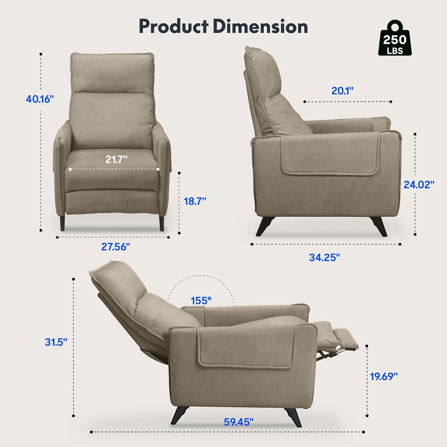 FLEXISPOT Recliner Chair Product Dimensions and Weight Capacity