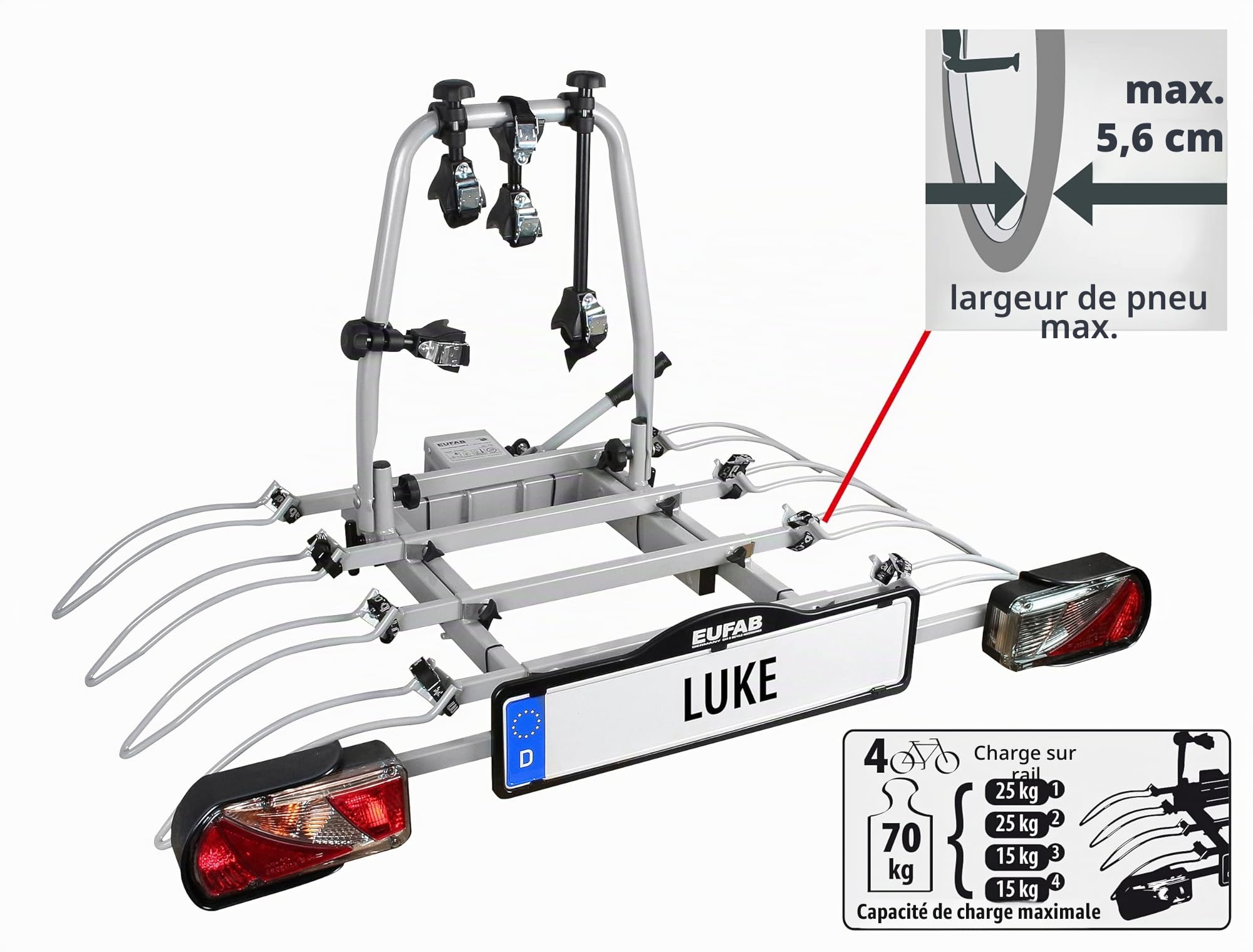 EUFAB 11514 Porte basculant pour 4 vélos, Gris