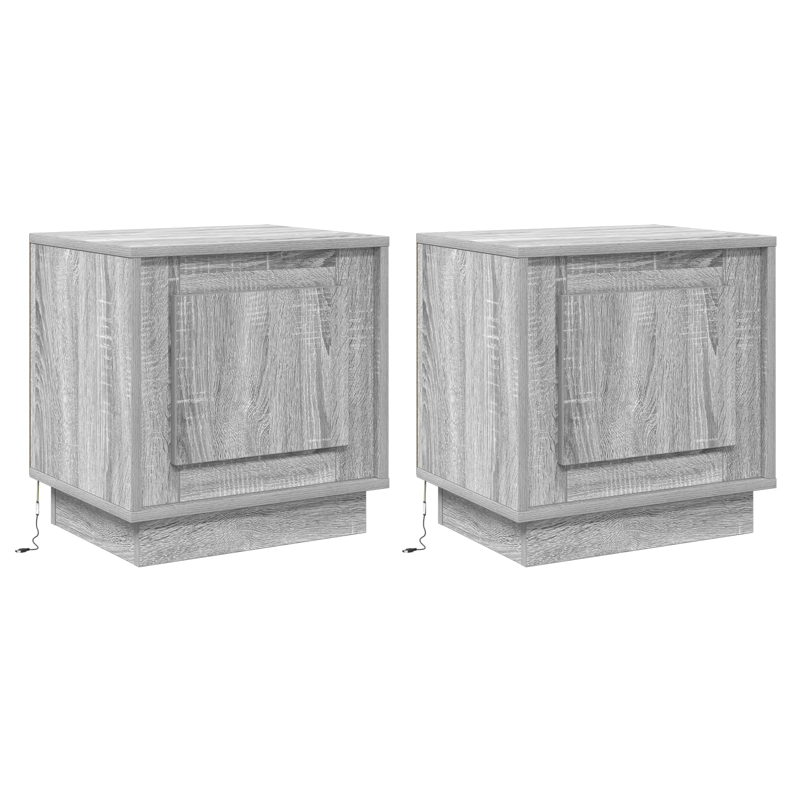 Juego de 2 mesitas de noche con luces LED, gris Sonoma, 44 x 34,5 x 45 cm, con cajones, para dormitorio, salón