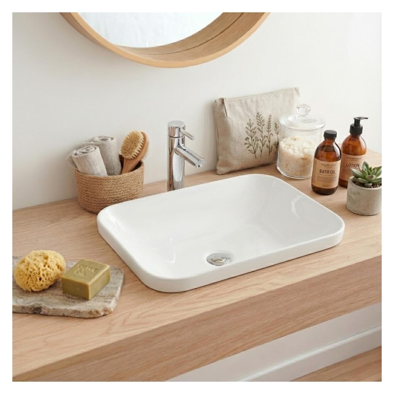 MOB-IN Lavabo rectangular de cerámica blanca para encastar de 53x37 cm