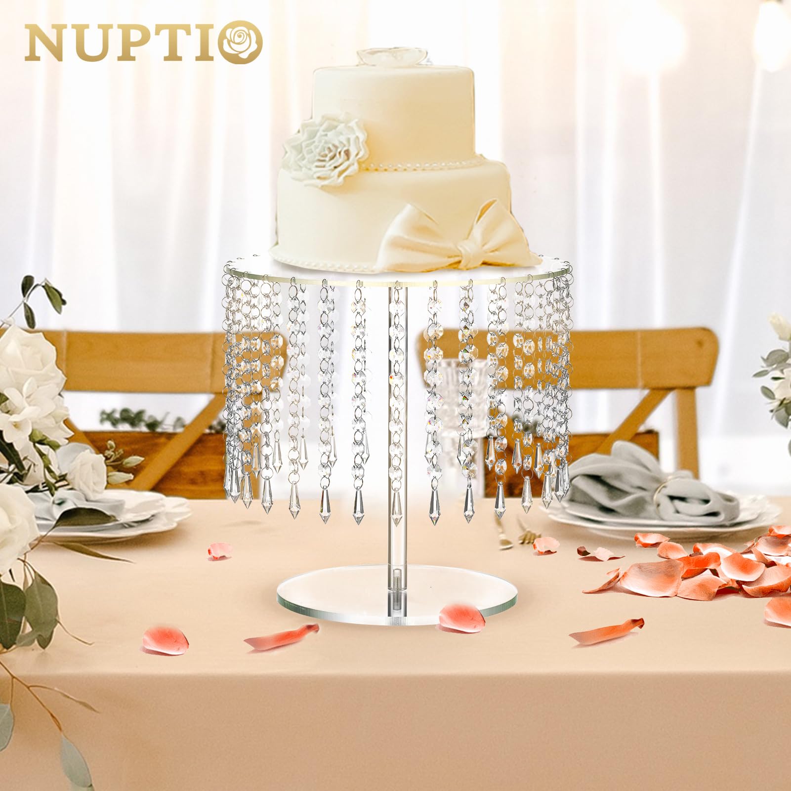 Nuptio Acrilico Torta Stand Rotondo: Stand per Cupcake 31cm Diametro Chiaro tè Pomeridiano Dessert Display Tazza Torte Piatto Portata con Lampadario Cristallo Matrimonio Compleanno Festa Decorazioni