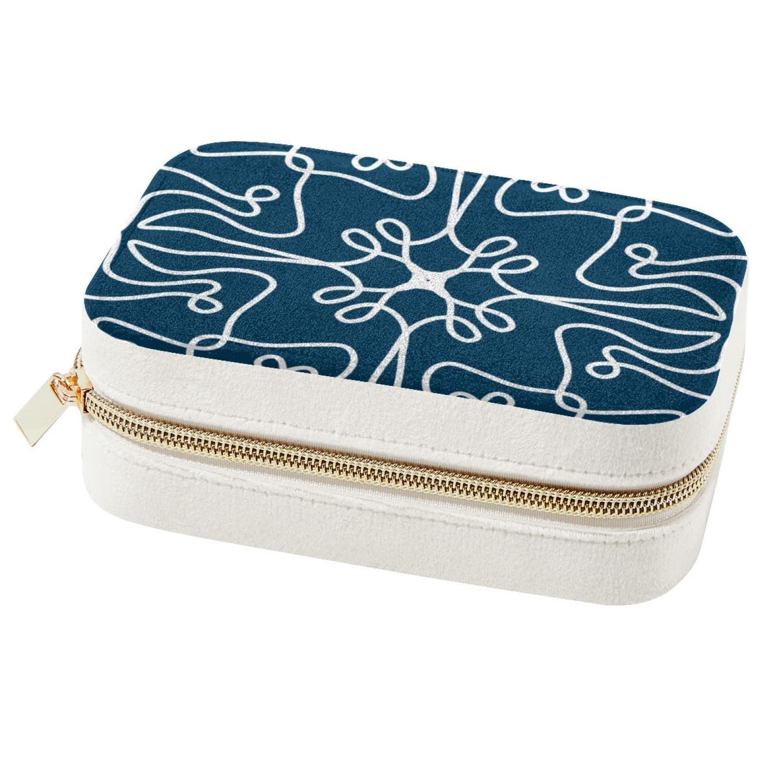 Boîte à bijoux de voyage en velours pelucheux, petite boîte à bijoux de voyage pour femme, motif floral géométrique