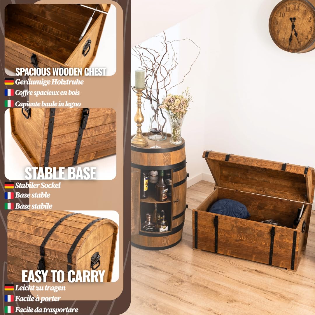 CREATIVE COOPER Coffre de rangement classique en bois d'aulne huilé, 180 l, design vintage, pour salon, terrasse et jardin, 80 x 50 x 50 cm