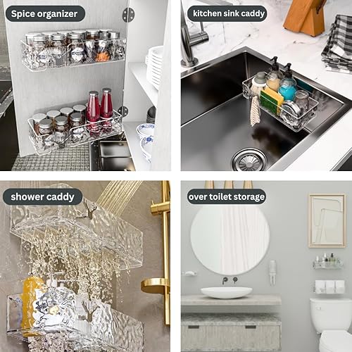 Miniatura 3 de Estantes de ducha de acrílico con jabonera y soporte para cepillo de dientes, organizador de ducha transparente, organizador de baño adhesivo para