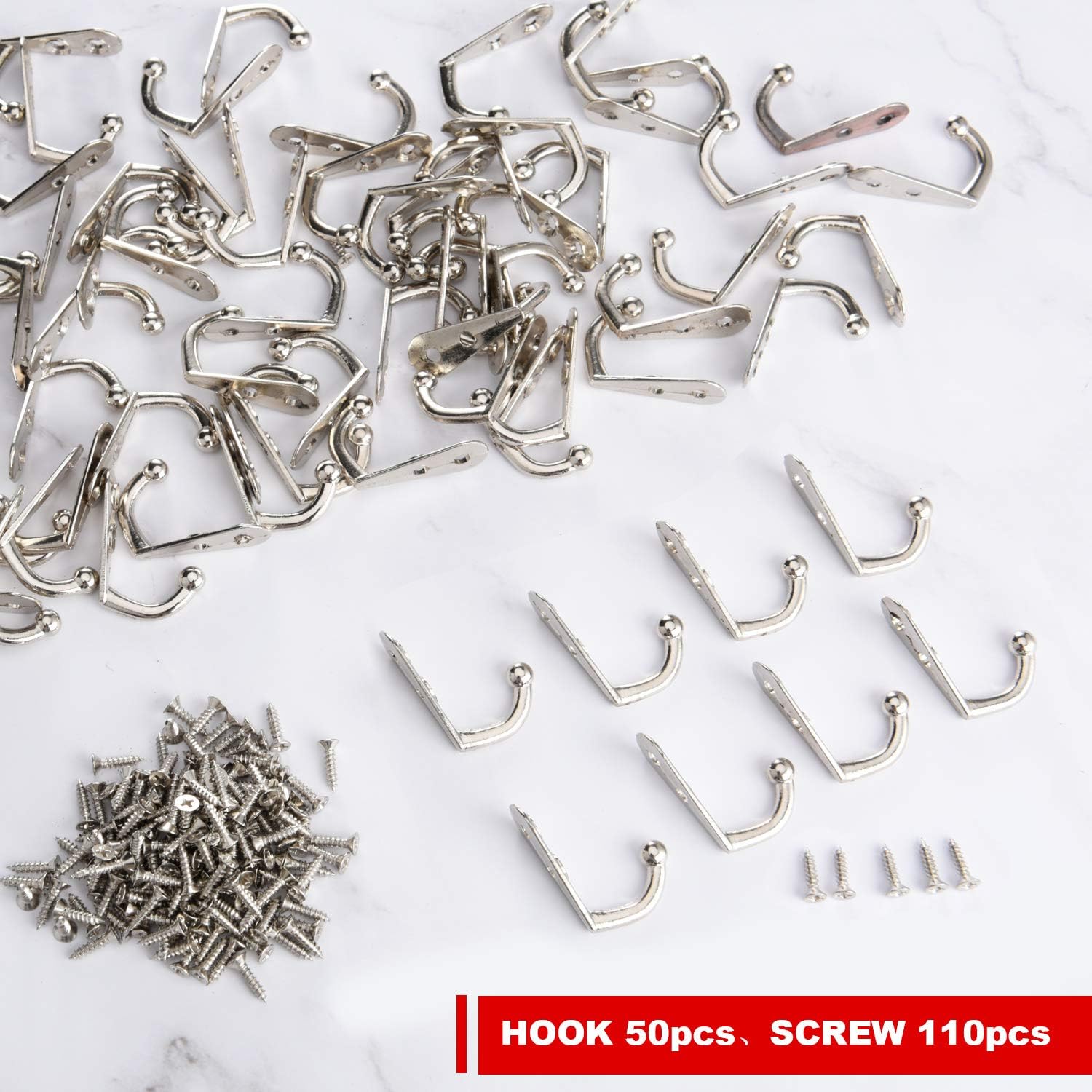 Zhehao 100 Pieces Mini Double Hole Wall Mounted Single Hook Robe Hooks Jewelry Hooks and 210 Pieces Screws for Hanging Key Hooks Jewelry (Sliver)