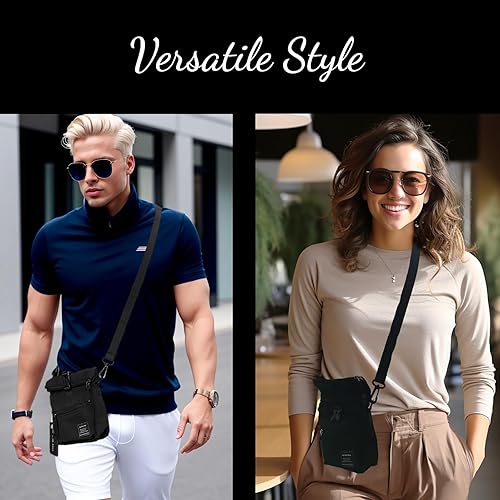 Miniatura 5 de Foldable Top Black Nylon Sling Bag with Back Mesh Pocket Versatile Crossbody Phone Pouch - Unisex Design