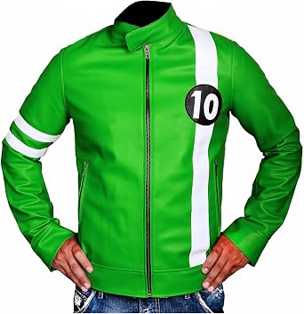 Mens Superhero Green Halloween Costume B-10 Biker Leather Jacket for Men