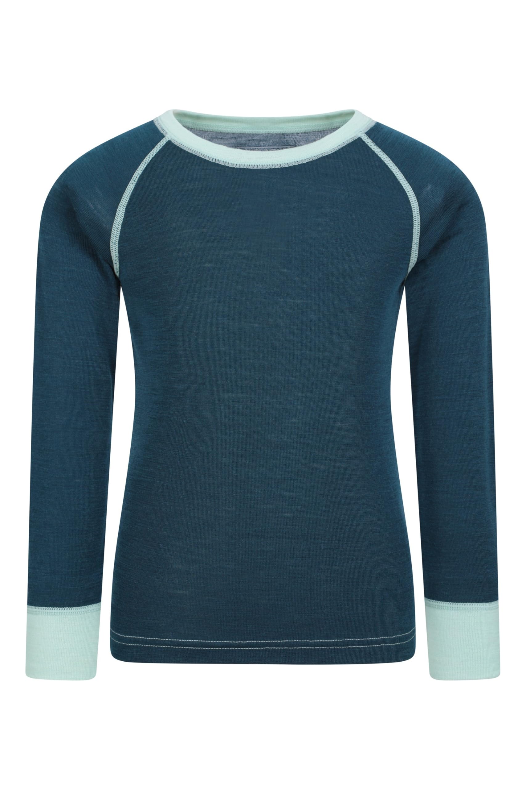 Mountain Warehouse Merino Kids Round Neck Thermal Baselayer Top – Long Sleeve, Lightweight, Antibacterial, Breathable & Quick Dry T-Shirt - Travelling & Outdoors Teal Kids Size 9-10 Years
