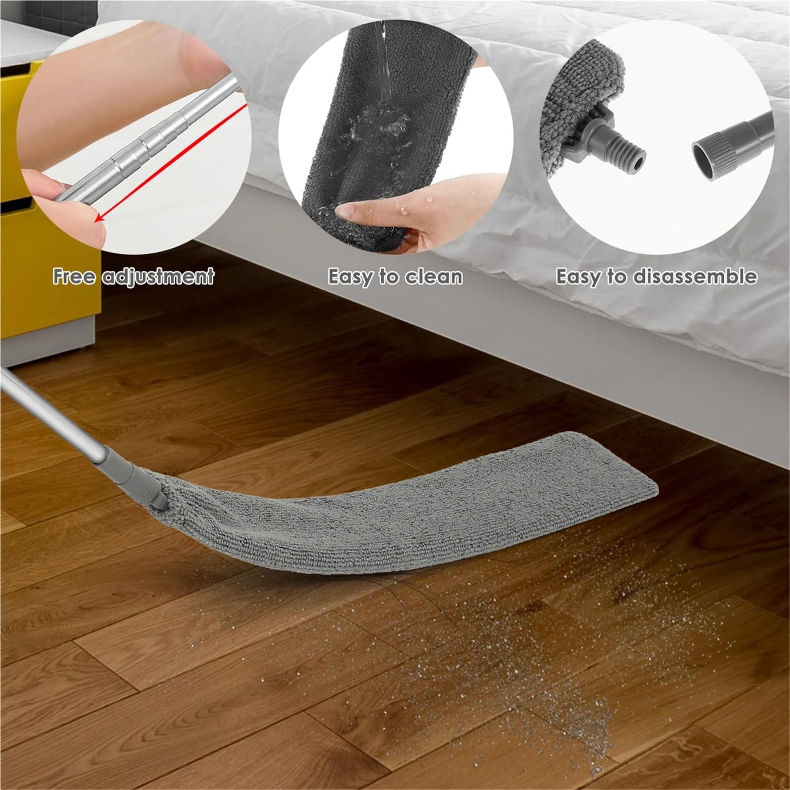 Plumero Atrapapolvo Limpiador de Polvo Gap, cepillos retráctiles Microfibra, Flexibles, Largos y Planos, con Poste Extensible, Herramientas Limpieza del hogar(Dark Gray)