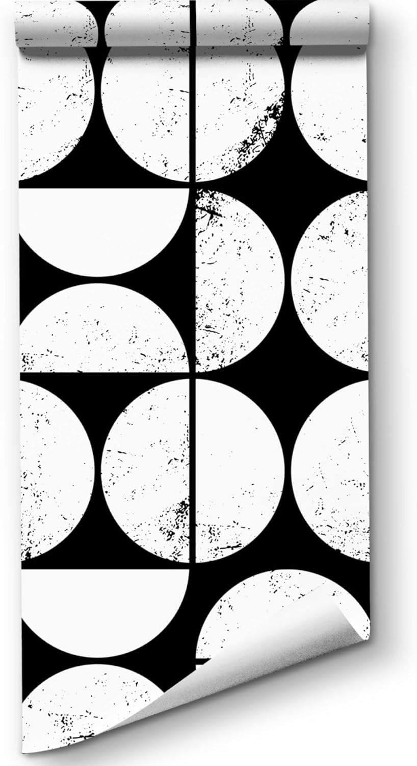 Mid Century Peel and Stick Wallpaper Black and White Arch Wall Paper Modern Geometric Self Adhesive Wallpaper Removable Contact Paper for Bedroom Living Room