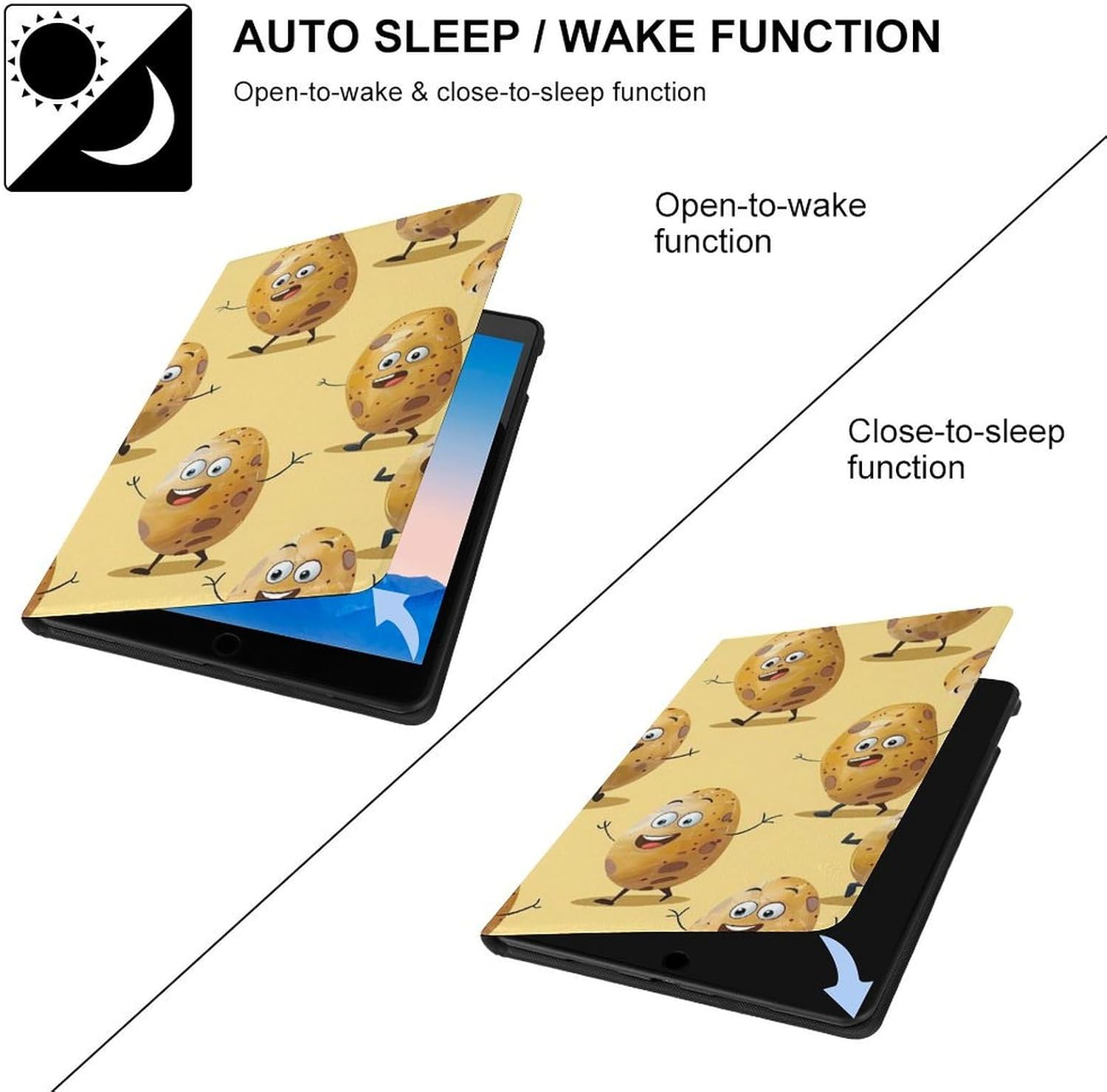 Cartoon Potato Printed Case Trifold Stand Protective Cover Compatible with ipad Pro/ipad Air3(10.5in)