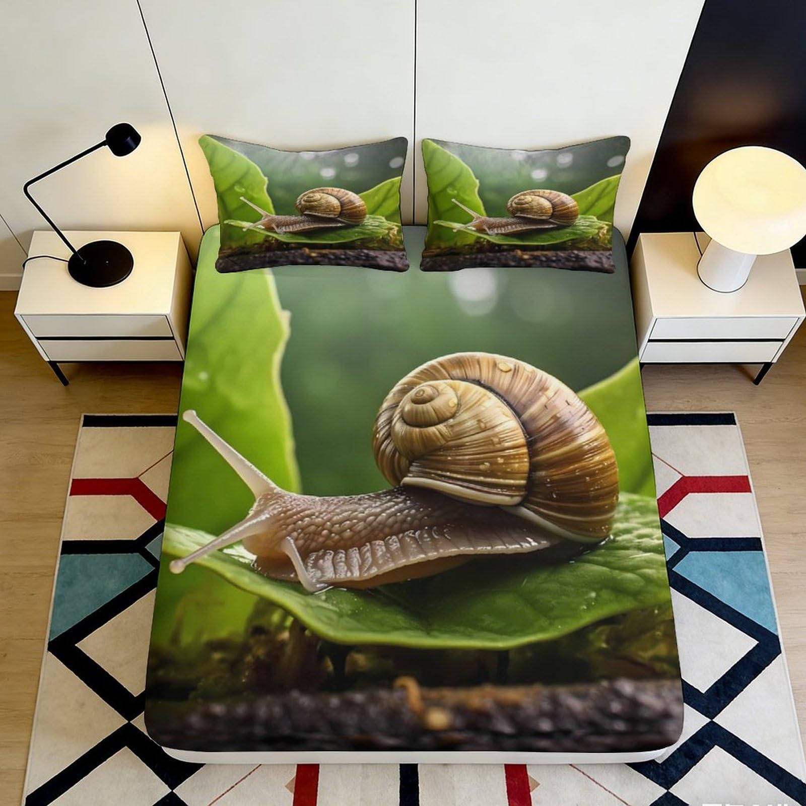 Pnayamiorkfel Style-4 3D Printed Snail On Leaf Fitted Sheet Microfiber Soft Green Nature Bed Cover For Bedroom Guest Room Decor 90X200x25cm