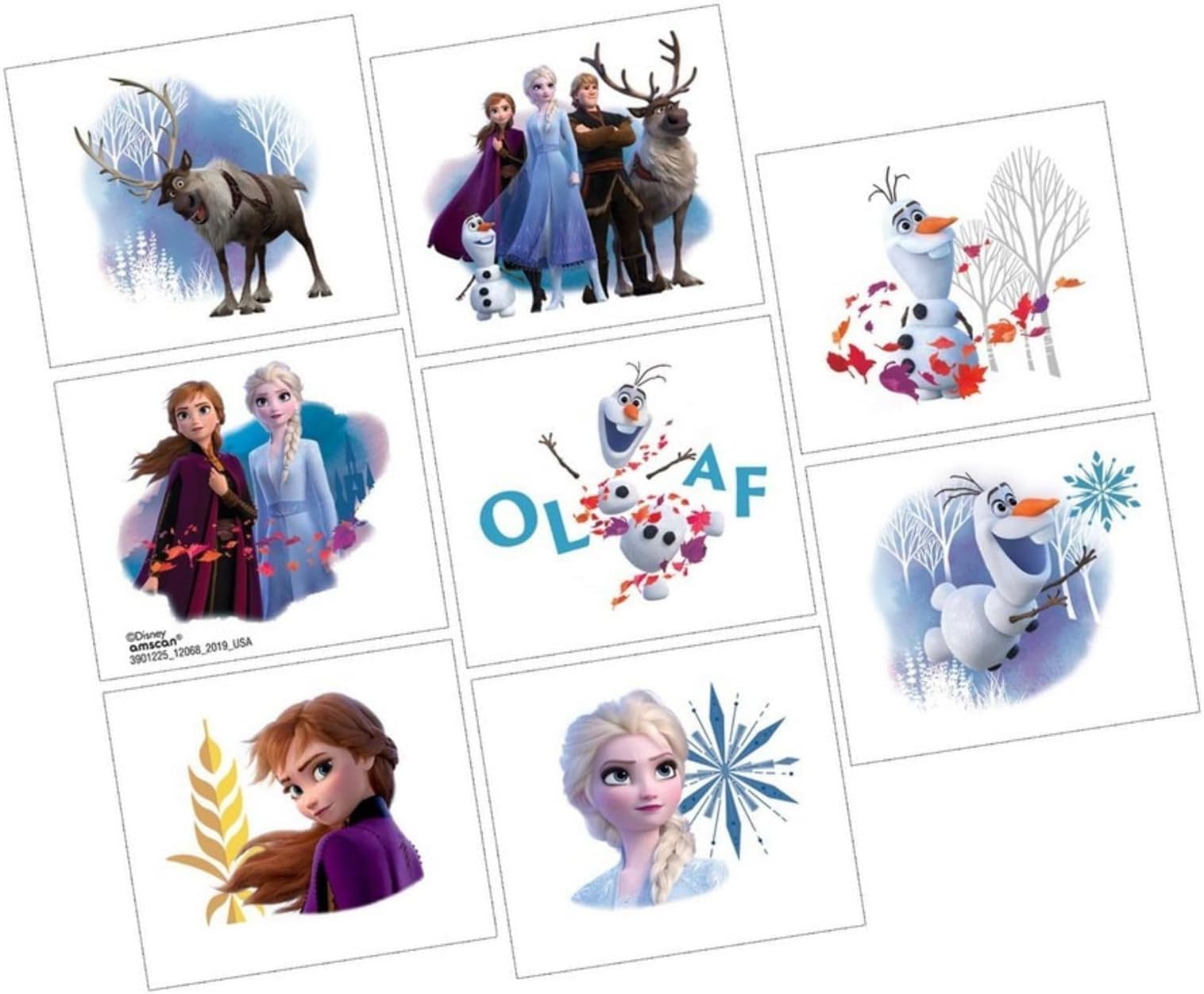 Disney Frozen 2 Tattoos | 2" x 1 3/4" | Multicolor - 8 Pcs.