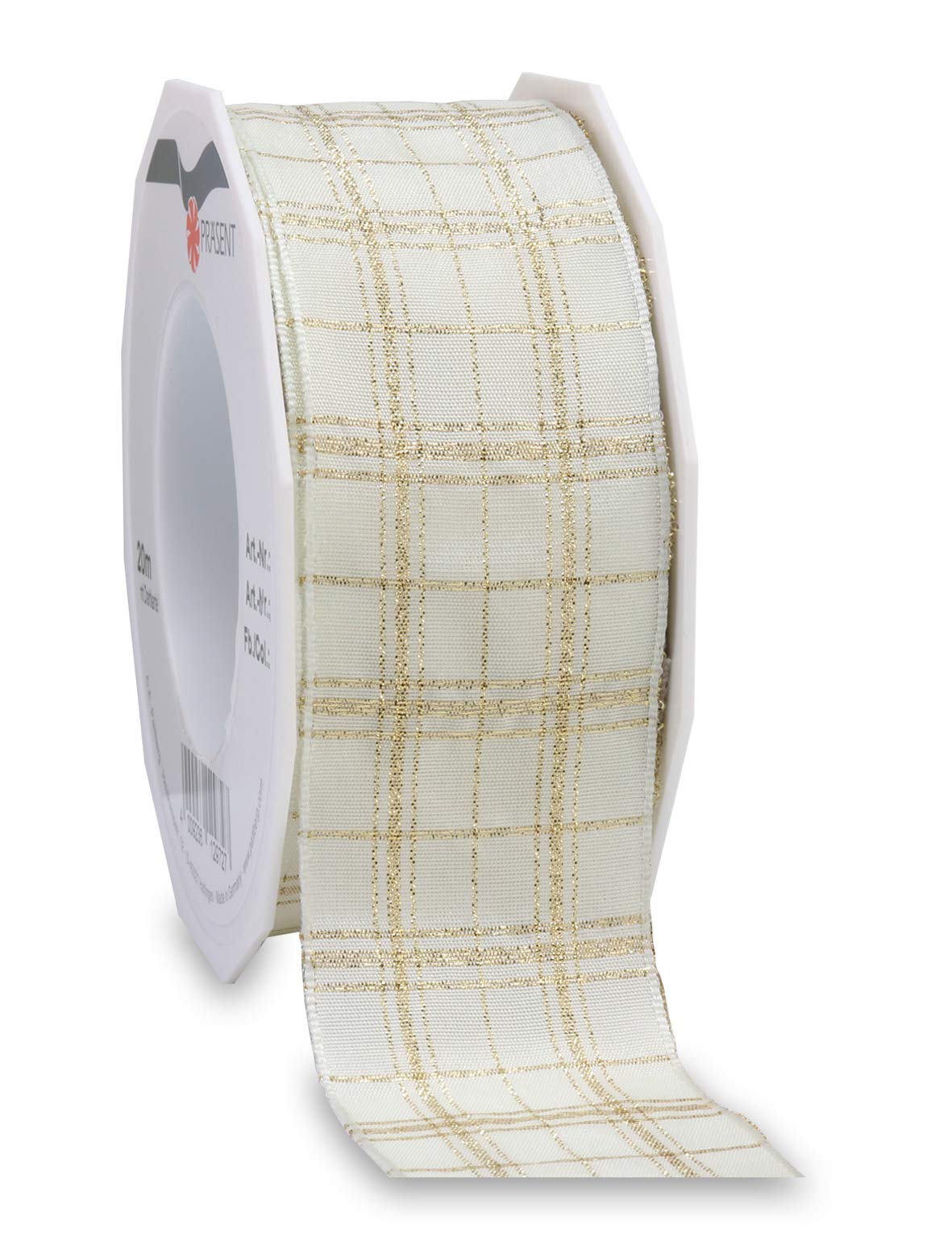 Präsent - Falkenberg Wired Ribbon Cream-Gold 40 mm Width, 20 m Length, 40 mm - 20 m