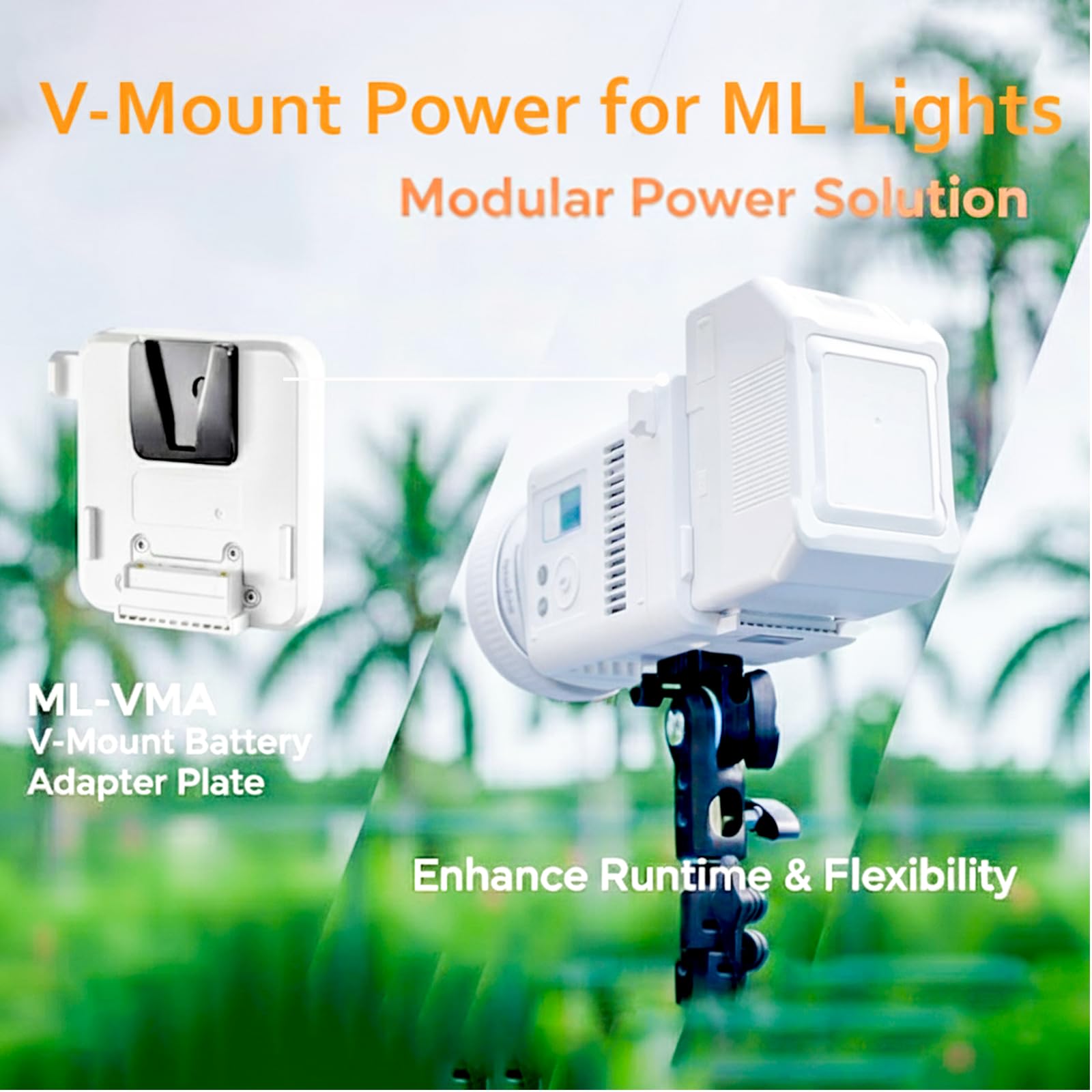 Godox ML-VMA V-Mount Plaque d'adaptateur de batterie compatible avec les lampes vidéo LED Godox ML150Bi et ML80Bi permettant une alimentation sans fil stable pour les enregistrements en studio et en