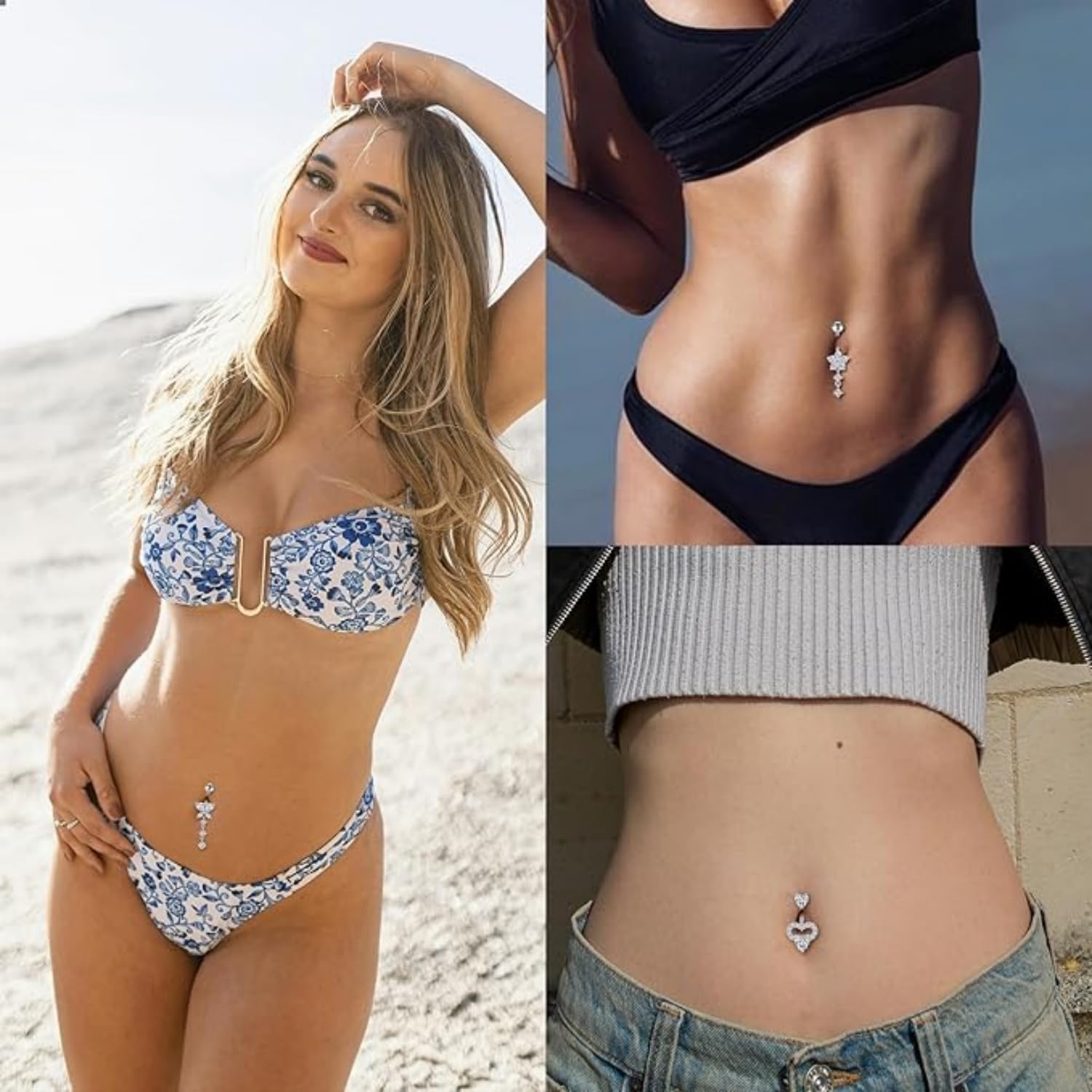 Piercing Ombligo para Mujer, 4 Piezas Anillos para el Ombligo 14G Chapado Barras de Vientre Piercing Ombligo Acero para Mujeres Niñas