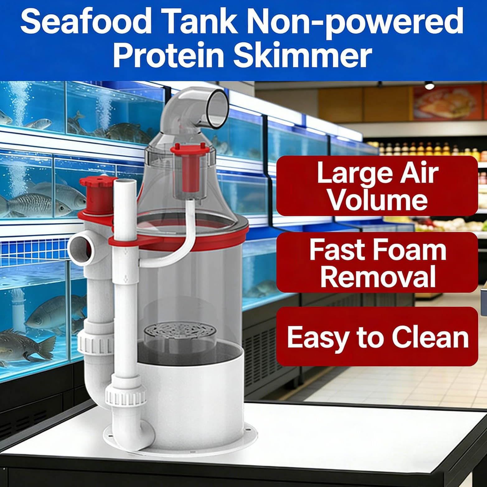 Proteinabschäumer für Aquarien – 1-1,5 Tonnen Kapazität, integrierter Filter für effiziente Abfallentfernung, kein Strom erforderlich, ideales Aquarium-Filtersystem