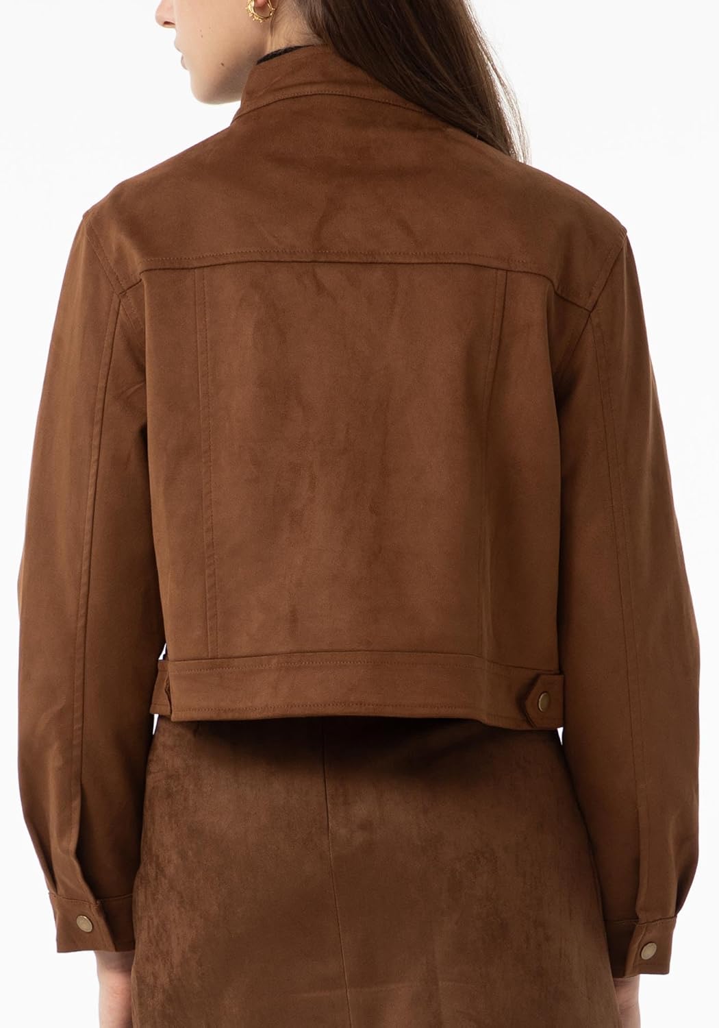 Babalet Womens Cropped Jacket Button Down Faux Suede Short Bomber Jacket Long Sleeve Varsity Jacket Casual Shacket Jackets - Image 2