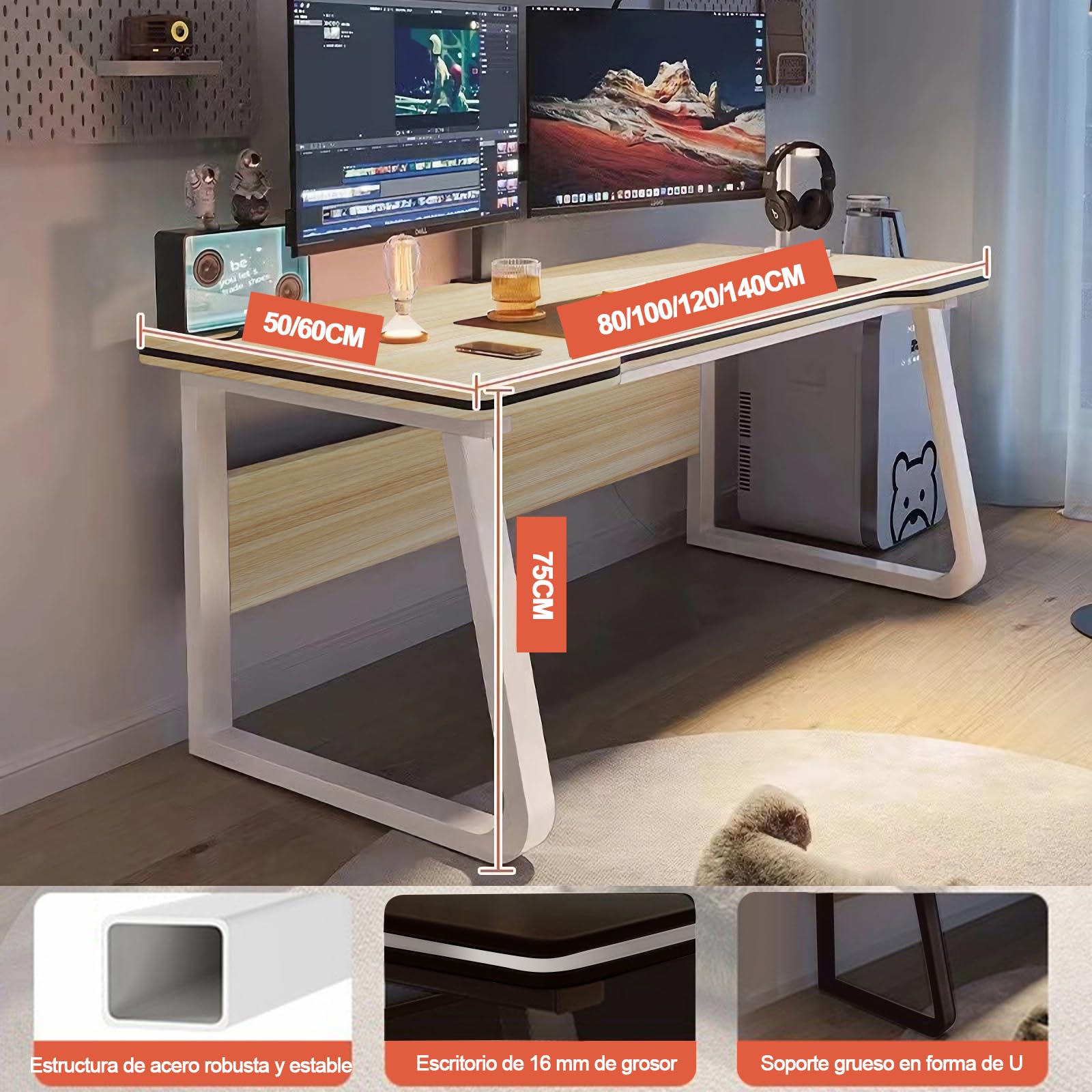 Escritorio Gaming Mesa Computador Estudio Estudiantes Arte Estilo Moderno Sencillo Mesas PC Madera para Hogar, Oficina