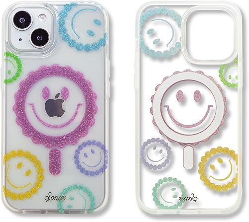 Sonix Protective Phone Case for iPhone 15, 14, 13 | Compatible with MagSafe | 10ft Drop Tested | Glitter Smiley